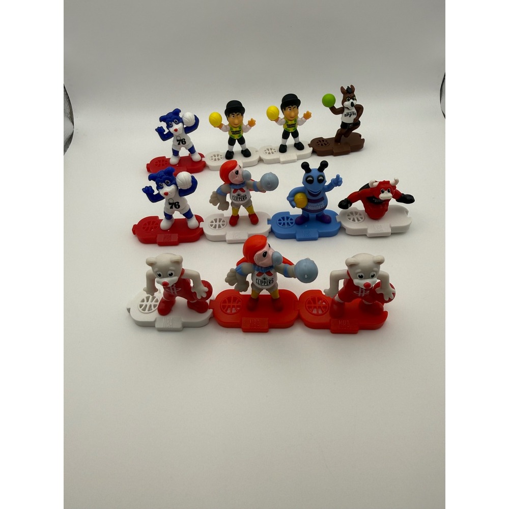 Vintage NBA Mascot Figure Lot 11pc Chicago Bulls Hornets Clippers Rockets Spurs